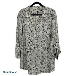 Pleione Blouse Button 3/4 Sleeve V-Neck Popover‎